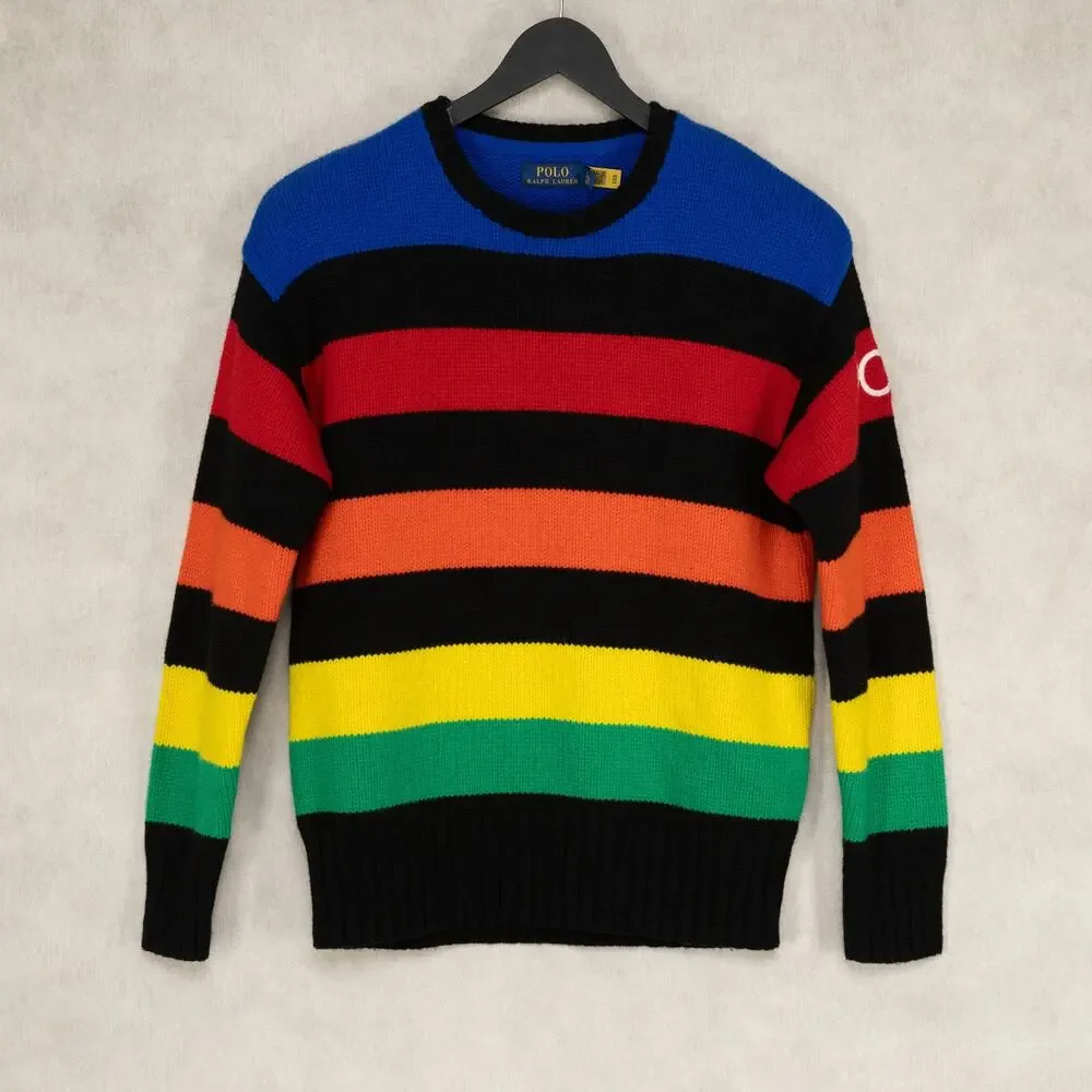 Polo Ralph Lauren Men Logo Striped Wool Blend Sweater Multi Size S